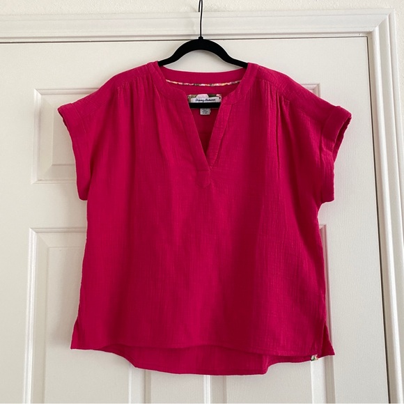 Tommy Bahama Coral Isle Cotton Gauze Island Soft V-Neck Shirt Pink Size Medium - Picture 4 of 11
